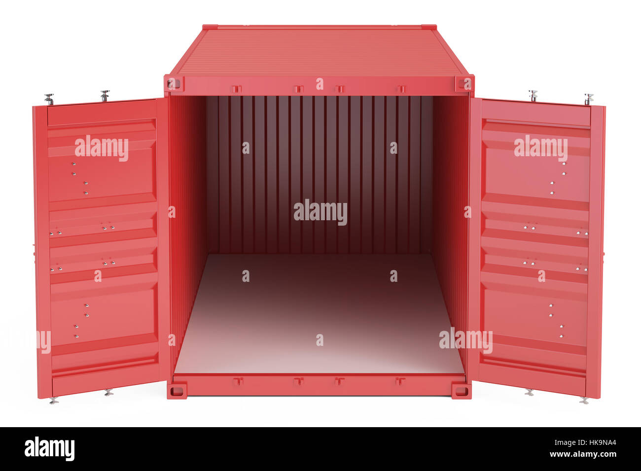 rot eröffnet leeren Frachtcontainer, 3D-Rendering isolierten auf weißen Hintergrund Stockfoto