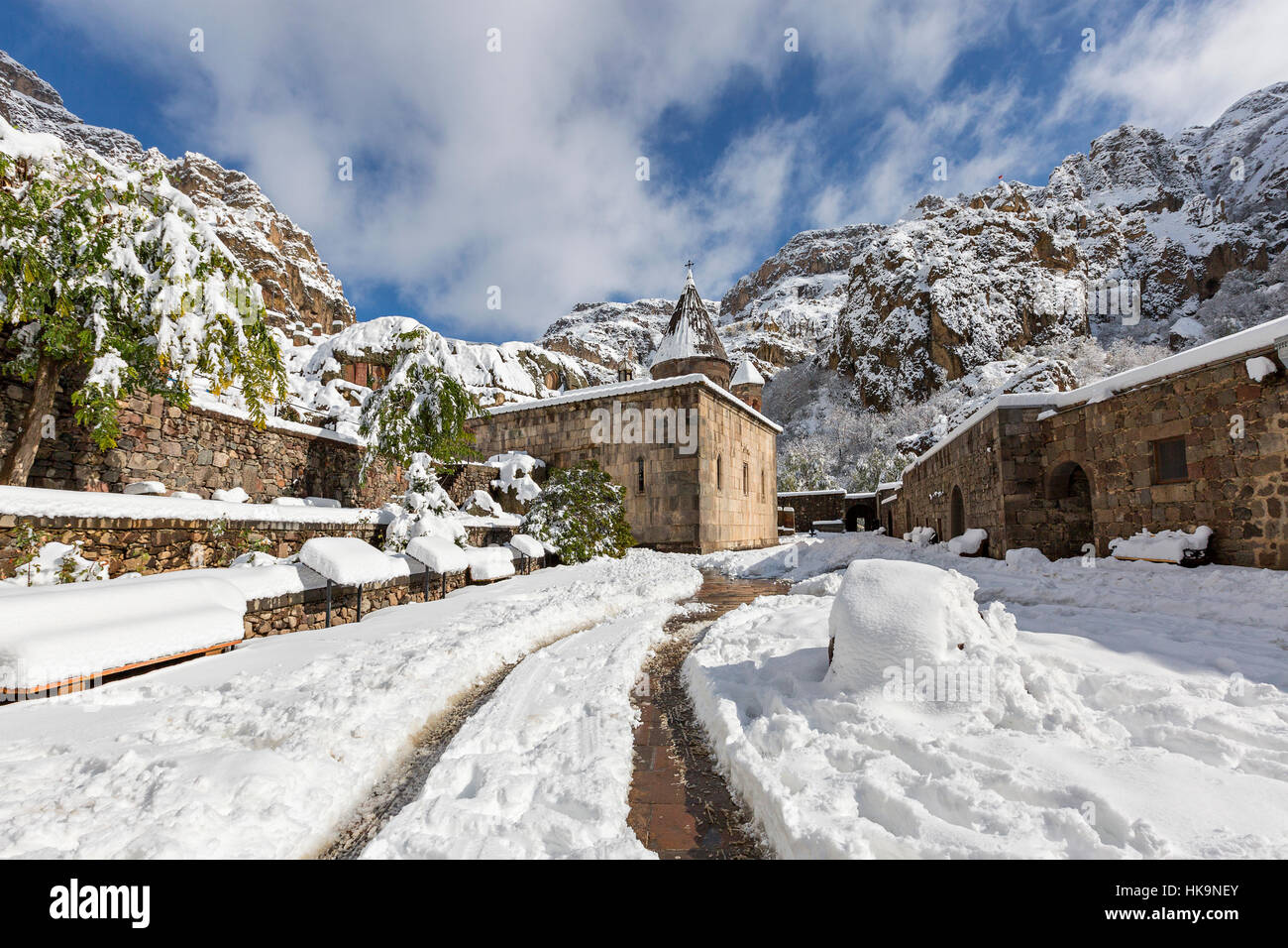 Geghard-Kloster im Winter, Armenien Stockfoto