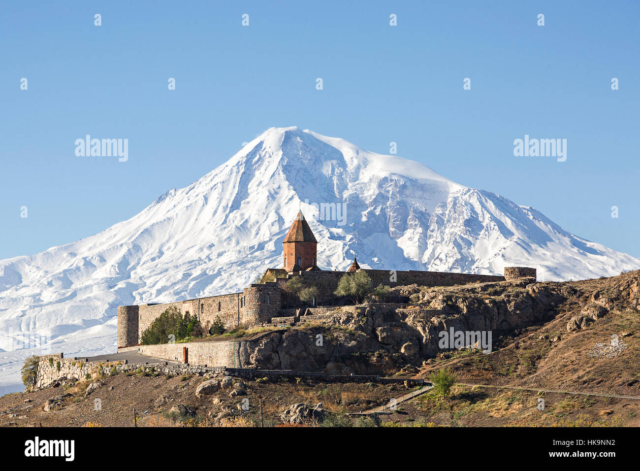 Khor Virap Kloster in Armenien und Berg Ararat Stockfoto