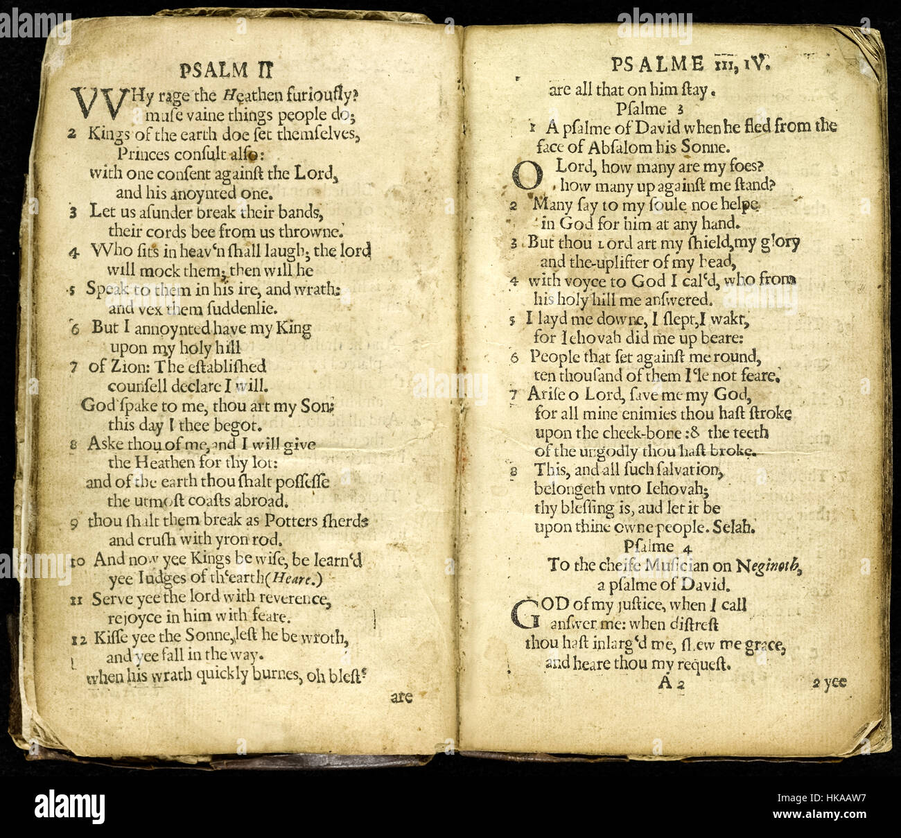 "Die ganze Booke of Psalmes (besser bekannt als das" Bay Psalm Book") eine neue Übersetzung von Richard Mather(1596-1669), Thomas Mayhew (1593-1682), und John Eliot (1604-1690), von Stephen Daye (1594-1668) den ersten nordamerikanischen Drucker gedruckt. Veröffentlicht in Cambridge, Massachusetts im Jahre 1640 war dies das erste Buch gedruckt in Britisch-Nordamerika. Stockfoto
