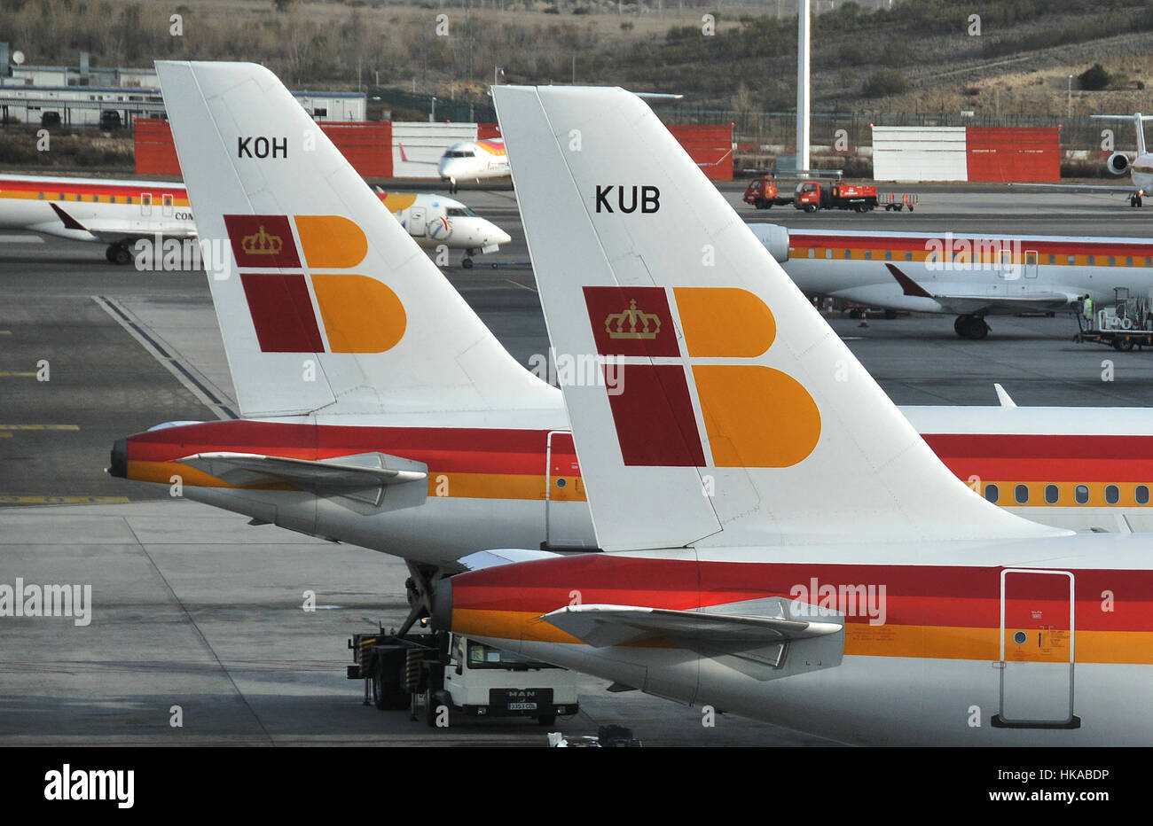Airbus A319 und A320 von Iberia Airways Madrid Barajas internationaler Flughafen Spanien Stockfoto