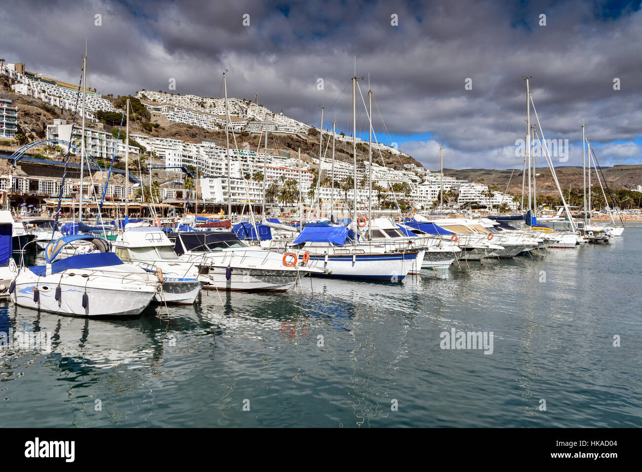 Porto Rico Hafen Hafen mit Booten Yachten, Urlaubsort, Gran Canaria Stockfoto