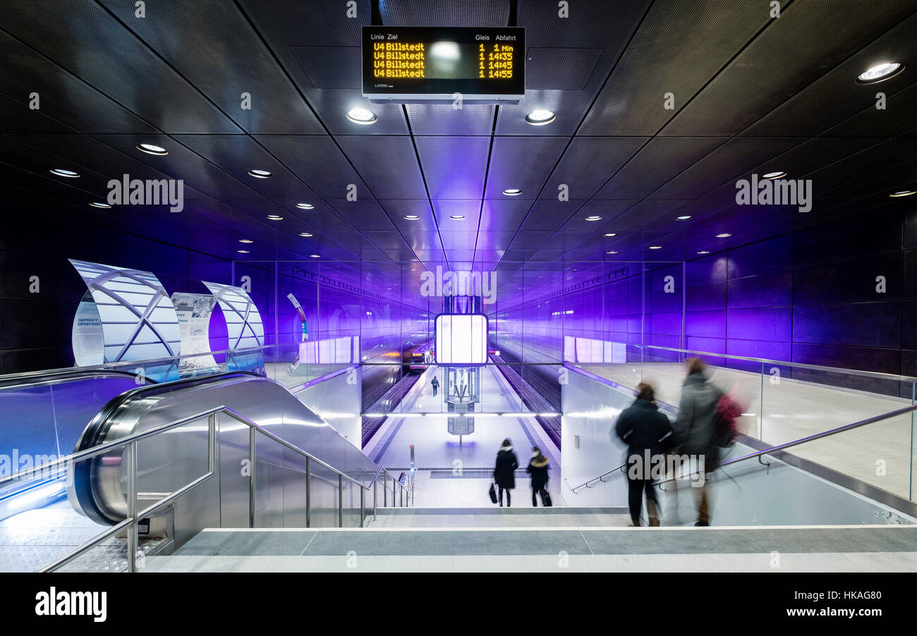 Innenraum der u-Bahn-Station Hafencity Universität in Hamburg, Deutschland Stockfoto