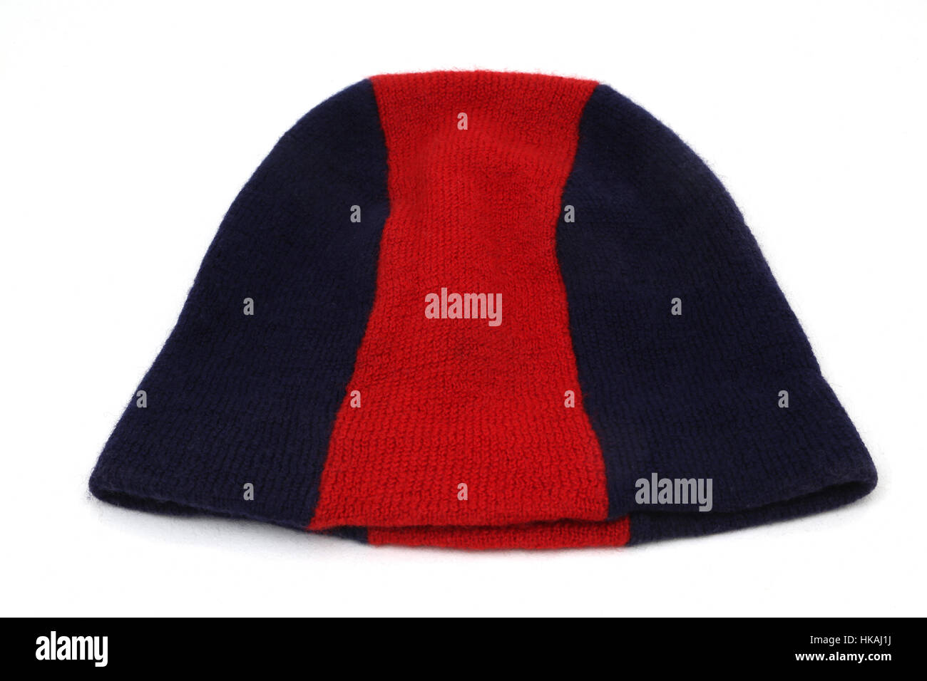 Blaue und rote Winter-Hut aus Wolle Stockfoto