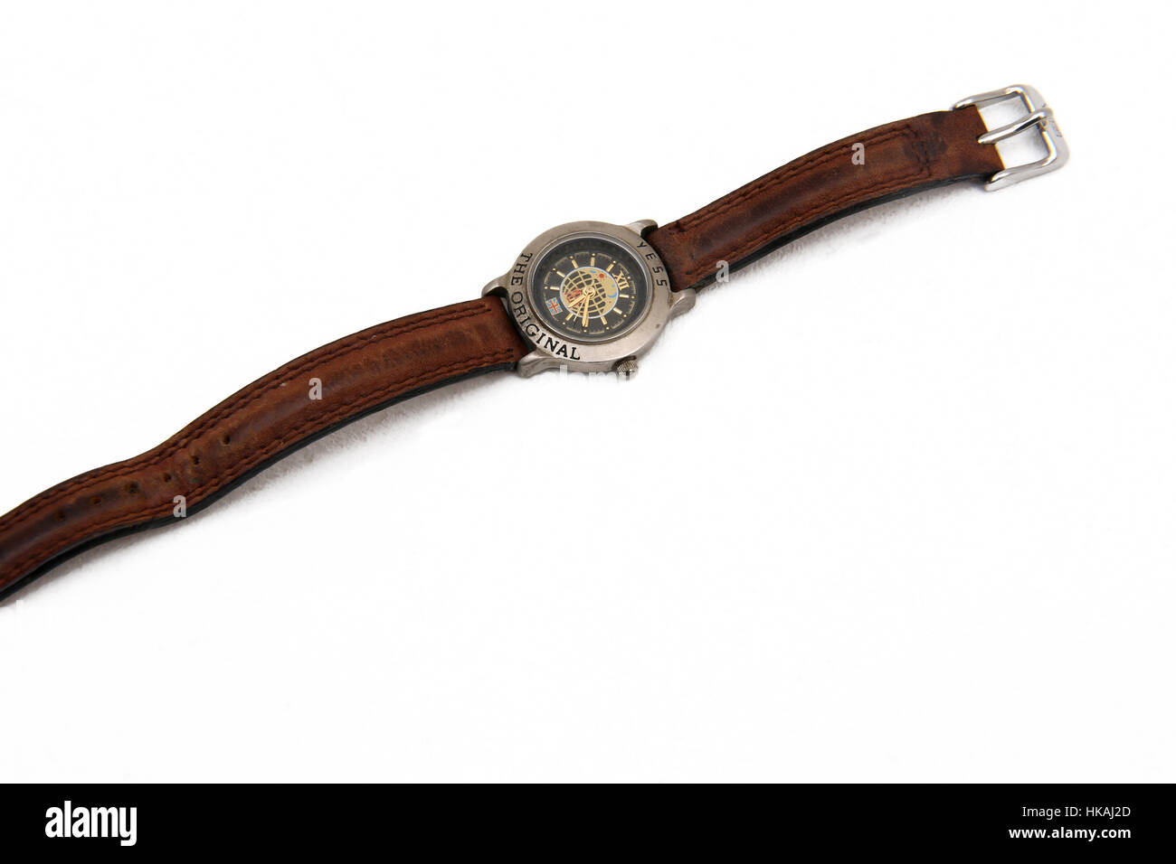 Unisex Mode ja Marke weiß Zifferblatt braun PU Leder Strap analoge Quarz-Armbanduhr Stockfoto