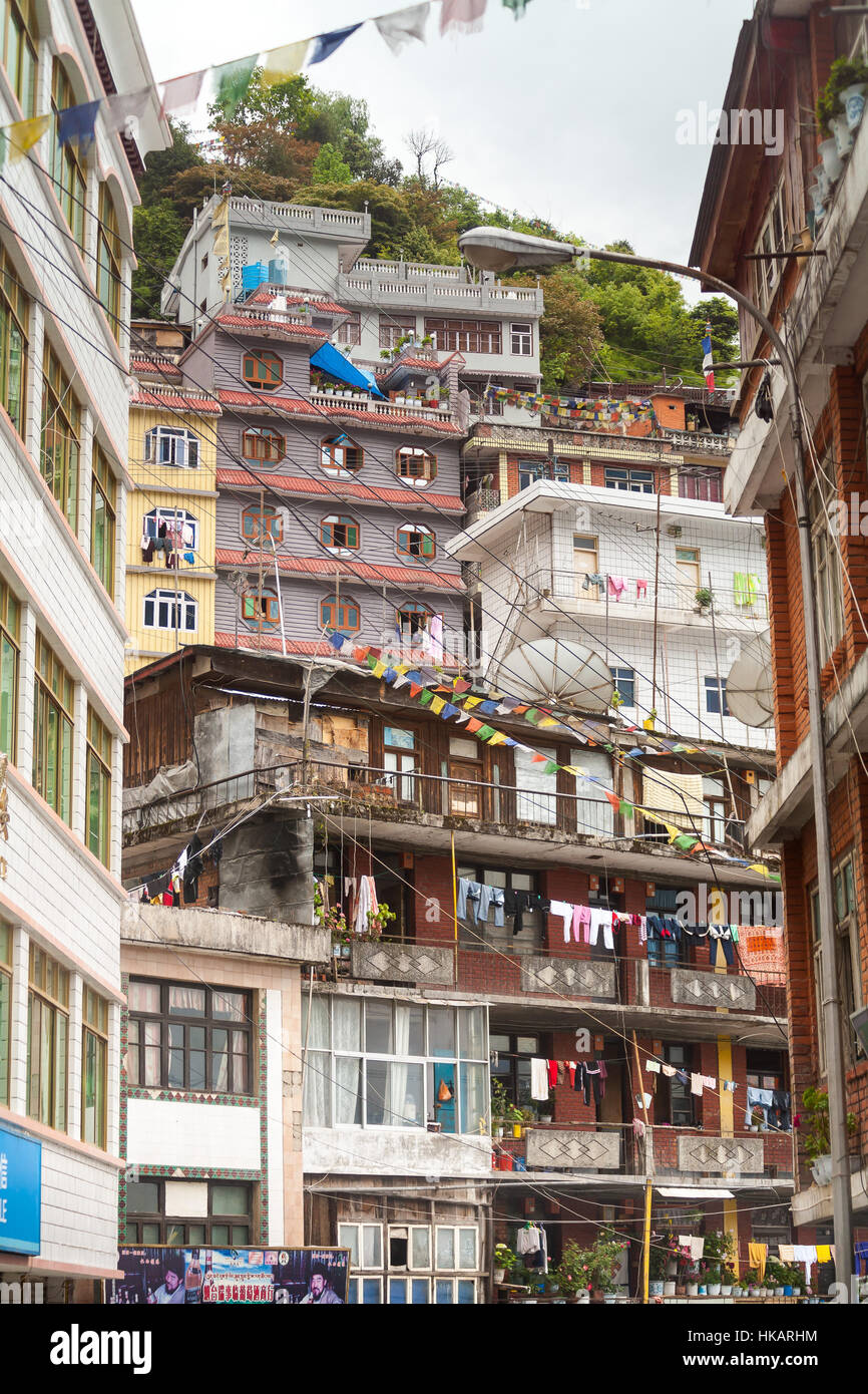 Chinesischen Grenze Stadt von Zhangmu. Stockfoto