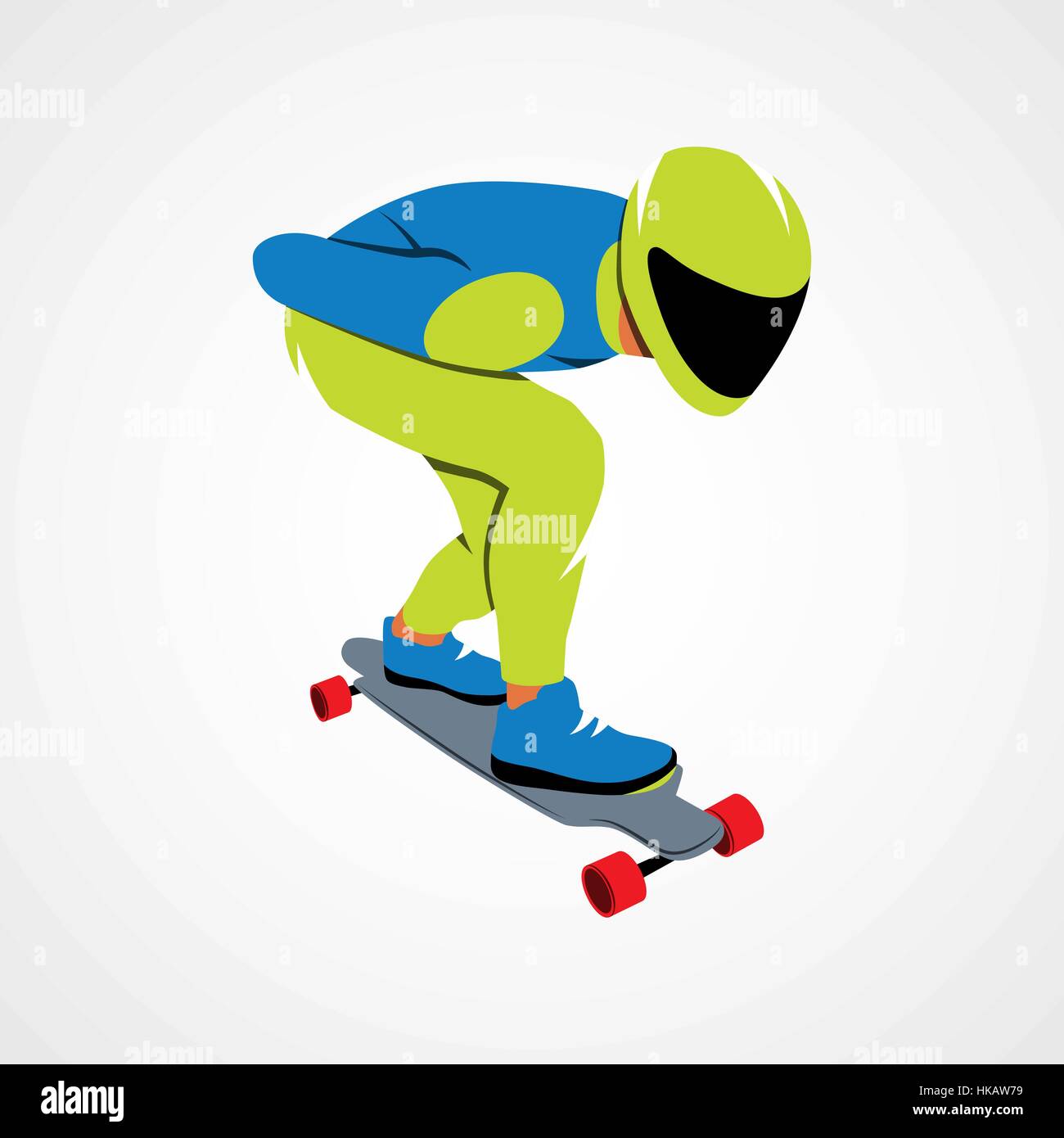 Skateboarder Longboarding Downhill auf einem weißen Hintergrund. Vektor-Illustration. Stock Vektor