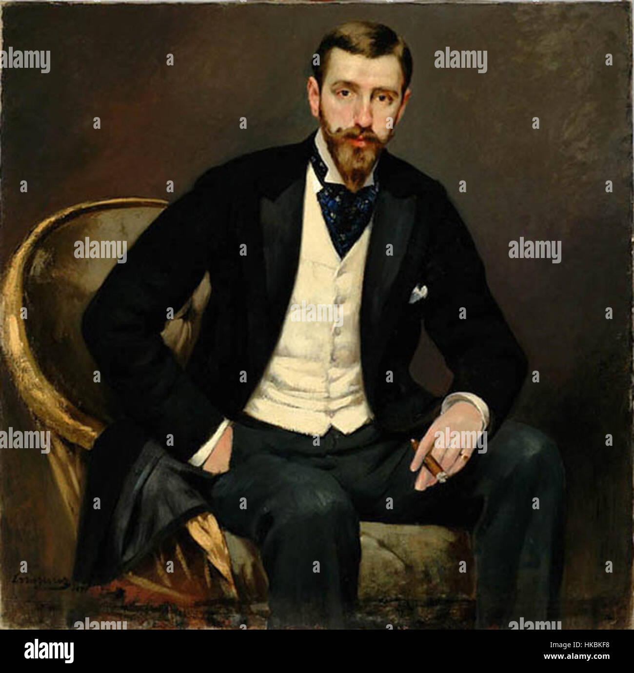 Das 1891 gemalte Porträt von José Tomás Rafael Errazuriz zeigt den raffinierten Porträtstil des Künstlers. Die Arbeit spiegelt den gesellschaftlichen Status und den aristokratischen Lebensstil des Themas im späten 19. Jahrhundert wider. Stockfoto