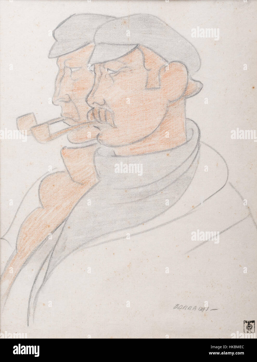 „Hombres de mar“ von Rafael Barradas ist ein Kunstwerk, das Seeleute und ihre Verbindung zum Meer zeigt. Barradas fängt das Wesen des maritimen Lebens und die Stärke derer ein, die am Meer leben. Stockfoto