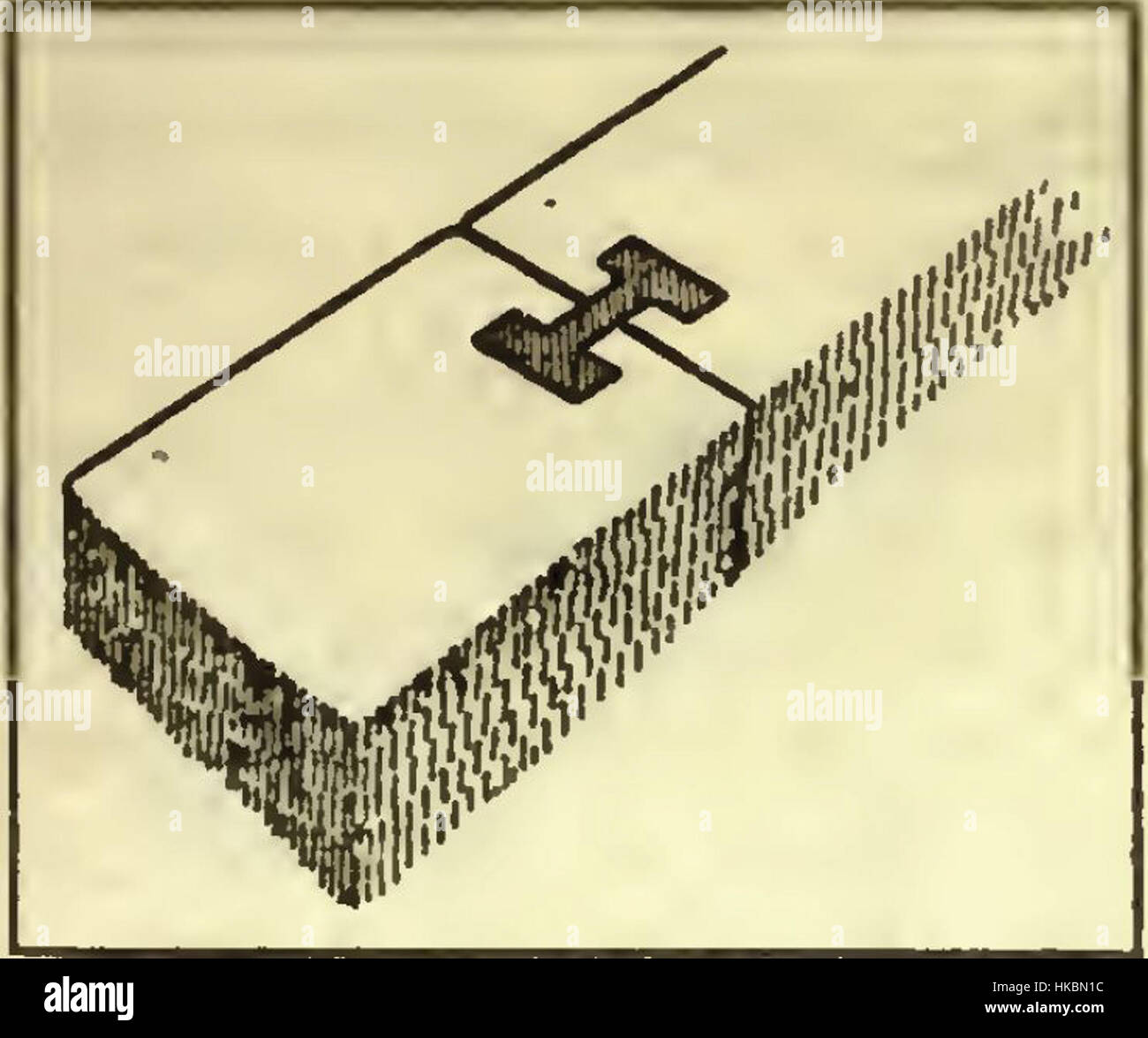 Dieses Kunstwerk zeigt eine detaillierte Darstellung einer eisernen Verbindungsform von Angkor Wat, die die architektonischen Elemente veranschaulicht, die beim Bau des antiken Tempelkomplexes verwendet wurden. Stockfoto