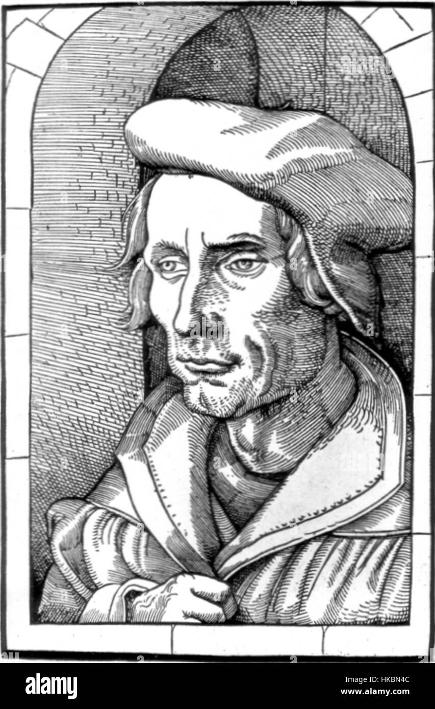 Das Gemälde von Baldung Grien mit dem Titel „Otto Brunfels“ spiegelt das Interesse der Renaissance an intellektuellen und wissenschaftlichen Persönlichkeiten wider. Dieses Porträt des Gelehrten Otto Brunfels zeigt Griens Fähigkeit, das Wesen der intellektuellen Tiefe des Themas zu erfassen. Stockfoto