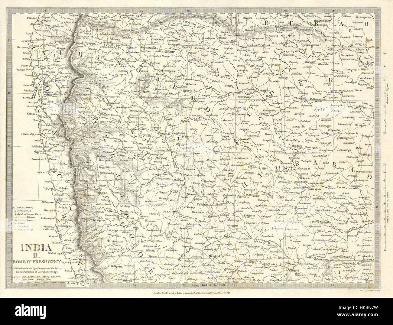 1834 S.D.U.K. Karte von Bombay Vorsitz und Goa, Indien Geographicus IndiaIII Sduk 1834 Stockfoto