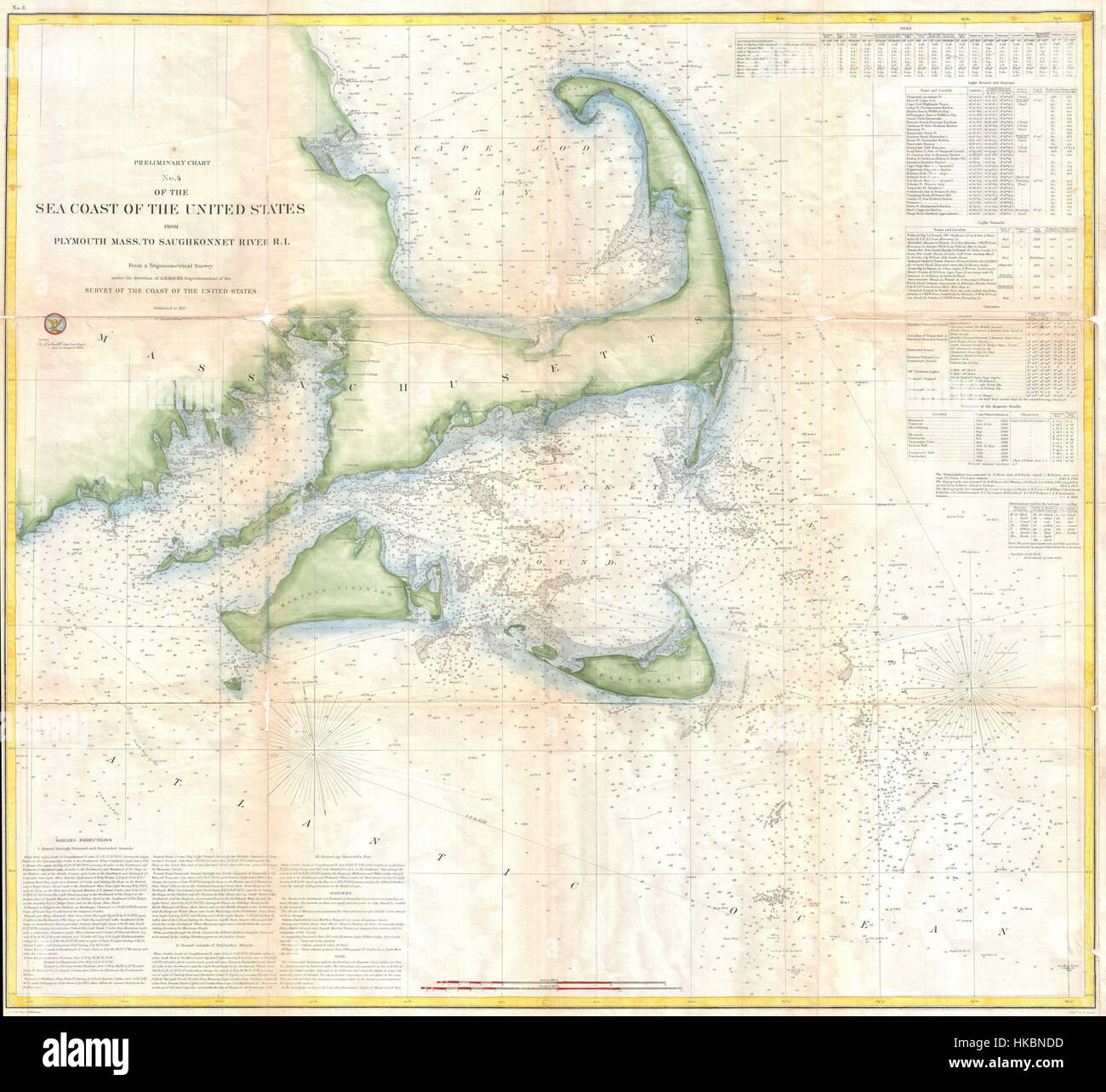 1857 US Coast Survey Map von Cape Cod, Nantucket und Martha es Vineyard Geographicus CapeCod Uscs 1857 Stockfoto