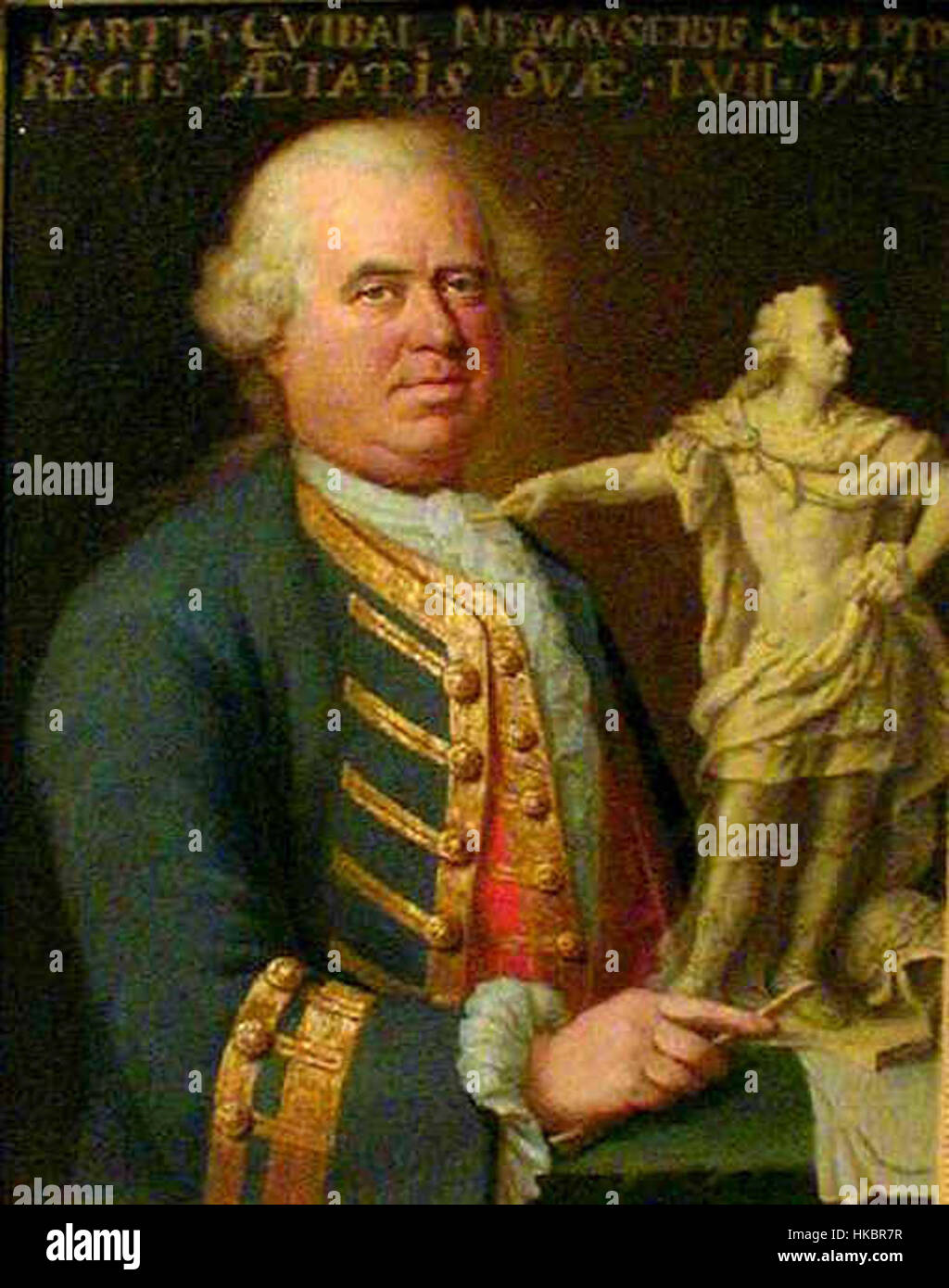 Das Gemälde von Barthelemy Guibal ist ein historisches Porträt des französischen Bildhauers, das seinen Beitrag zur französischen Kunst und Skulptur des 18. Jahrhunderts unterstreicht. Stockfoto