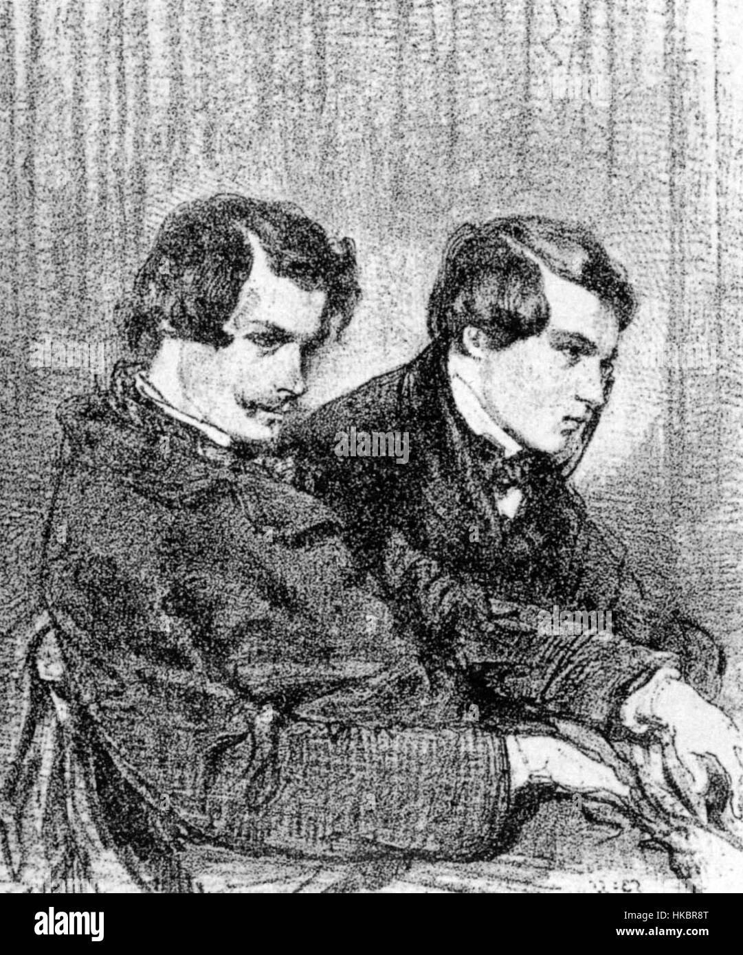 *Goncourt* bezieht sich auf die Brüder Goncourt, berühmte französische Autoren, die für ihre literarischen Leistungen im 19. Jahrhundert bekannt sind. Dieses Kunstwerk oder Porträt erinnert an ihre Beiträge zur französischen Literatur und spiegelt ihren Platz in der Literaturgeschichte wider. Stockfoto