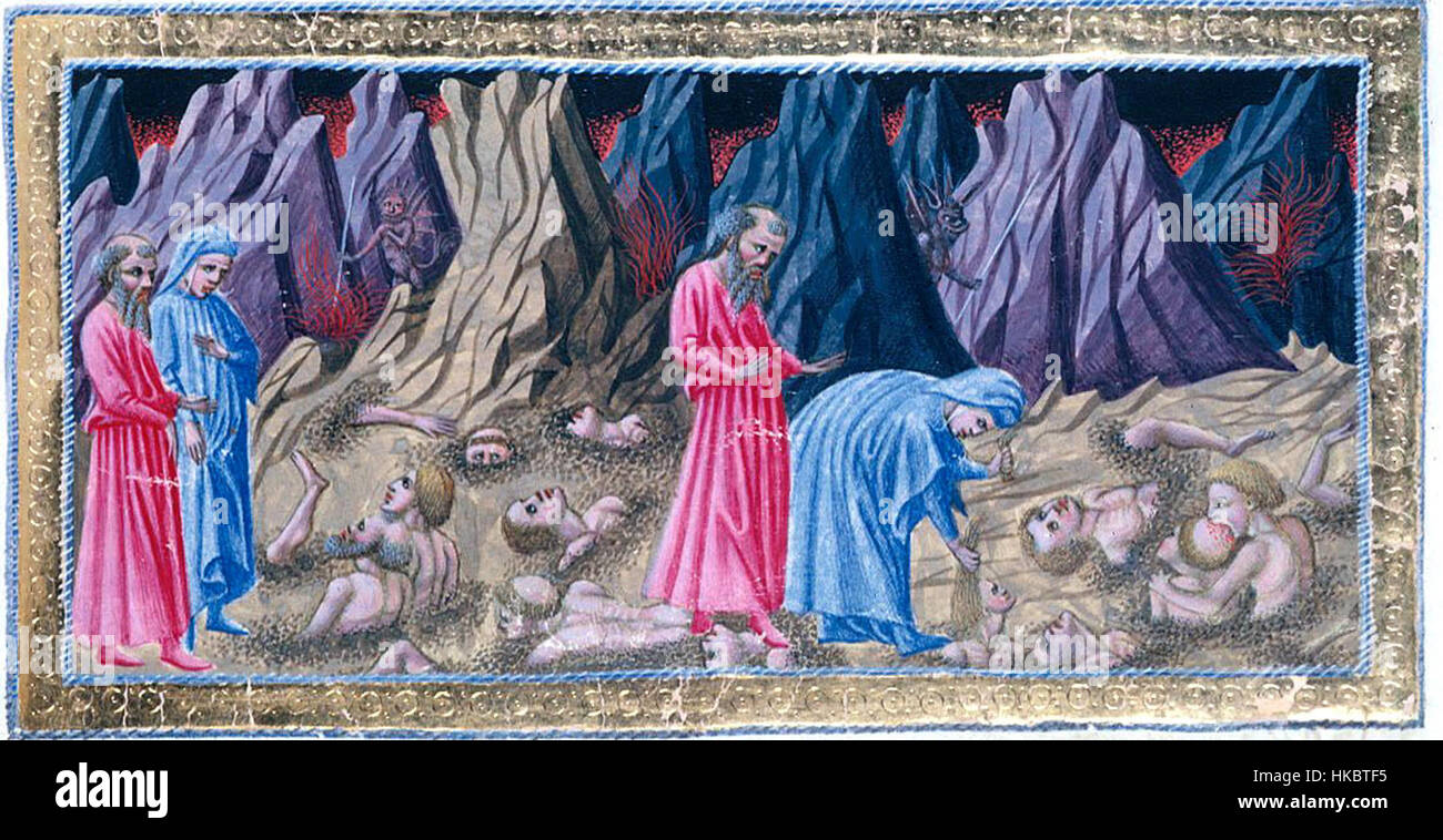 „Inf. 32 Priamo della Quercia' ist ein detailliertes Gemälde eines namenlosen Künstlers, das klassische Kunststil mit religiösen oder mythologischen Themen zeigt. Das Werk ist Teil der historischen Kunstsammlung und spiegelt die Beherrschung der Einflüsse der Renaissance wider. Stockfoto