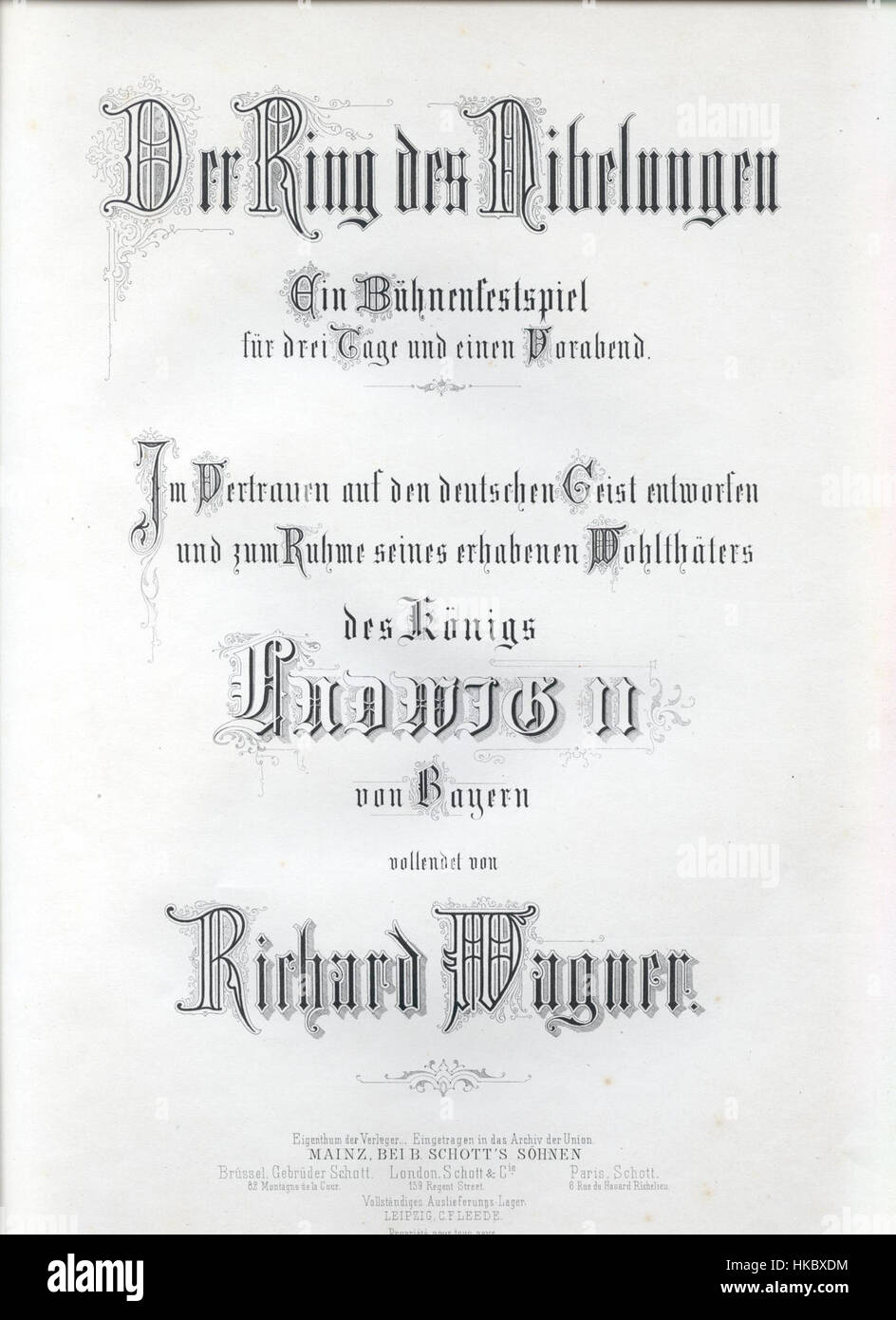 „El anillo de los Nibelungos“ (der Ring der Nibelungen) ist eine künstlerische Darstellung des legendären Zyklus der nordischen Mythologie. Das Gemälde interpretiert Themen von Macht, Verrat und Schicksal, die in Wagners Oper und den alten Mythen um den Ring der Macht stehen. Stockfoto