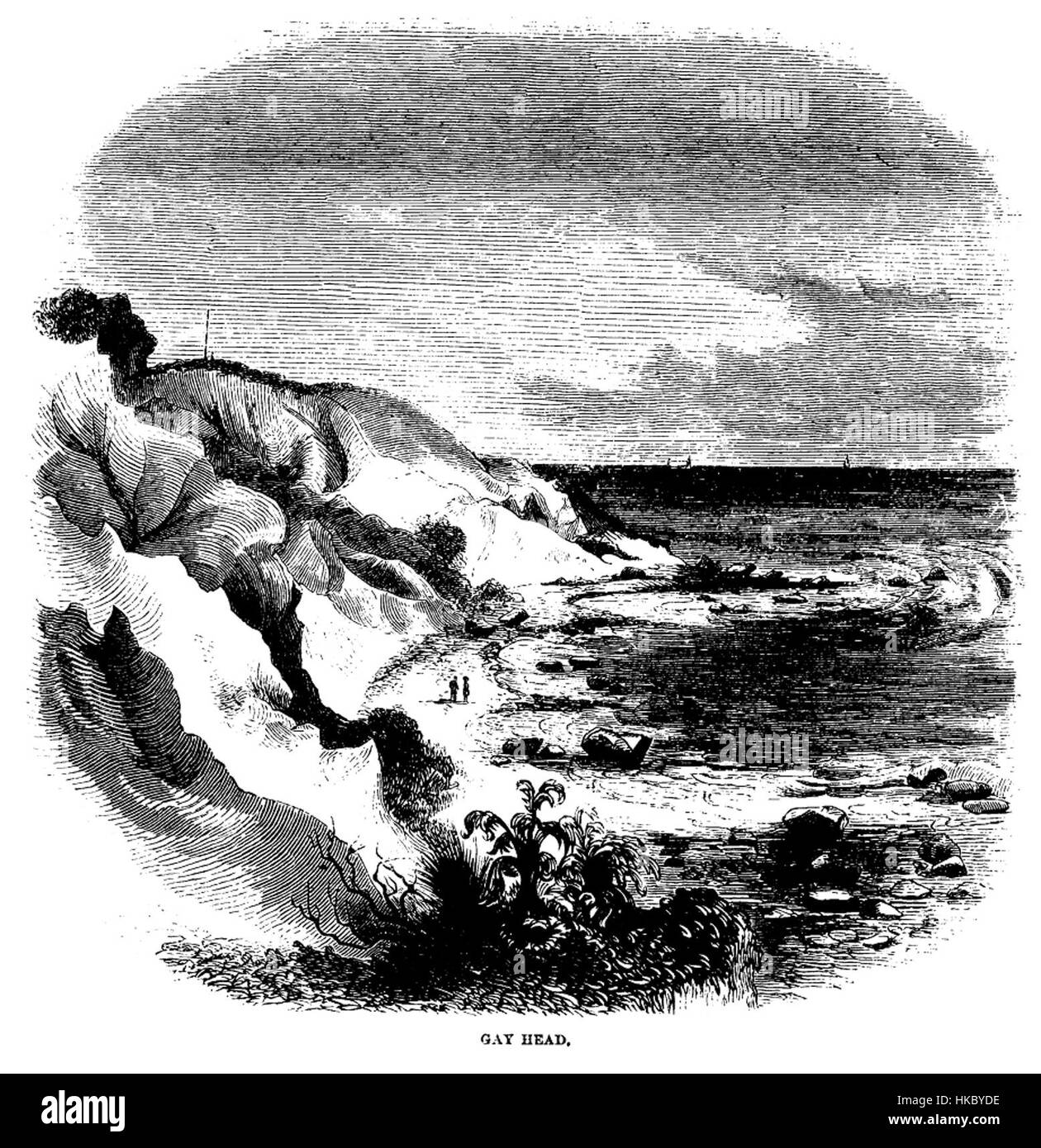 Ein Gemälde von Gay Head, einem beliebten und historischen Ort auf Martha's Vineyard, Massachusetts. Die Gegend ist bekannt für ihre malerischen Klippen und ist ein wichtiger Teil des natürlichen und kulturellen Erbes der Insel. Stockfoto