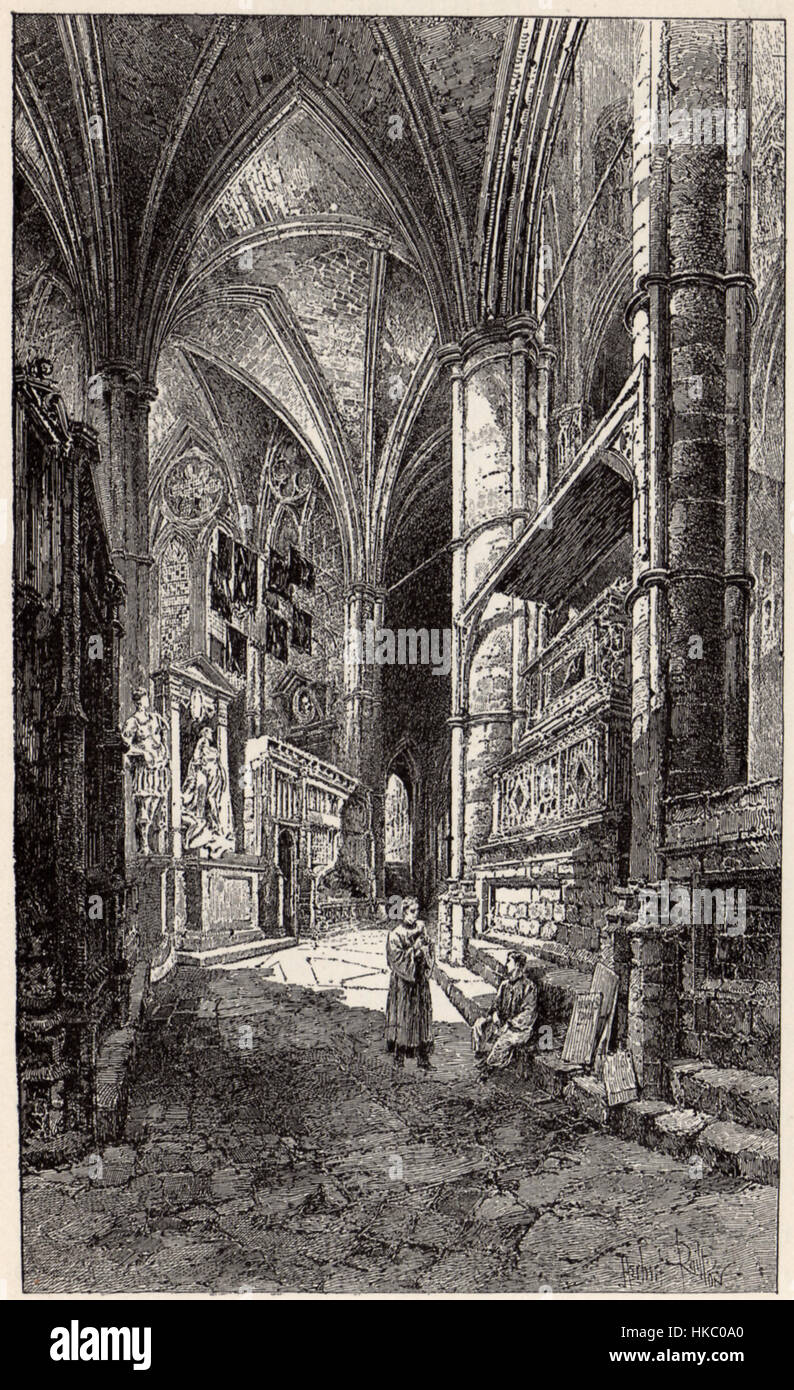Herbert Railtons Kunstwerk von 1894 zeigt das Nordschiff des Chors in Westminster Abbey. Die Illustration ist Teil einer kurzen Darstellung der Abtei, die ihre architektonische Pracht und die Bedeutung dieses berühmten britischen Wahrzeichens zeigt. Stockfoto