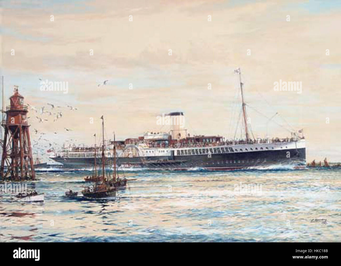 Jack Spurlings Gemälde des Raddampfers Crested Eagle zeigt das legendäre Dampfschiff aus dem 19. Jahrhundert und unterstreicht sein elegantes Design und seine Rolle in der maritimen Geschichte. Stockfoto
