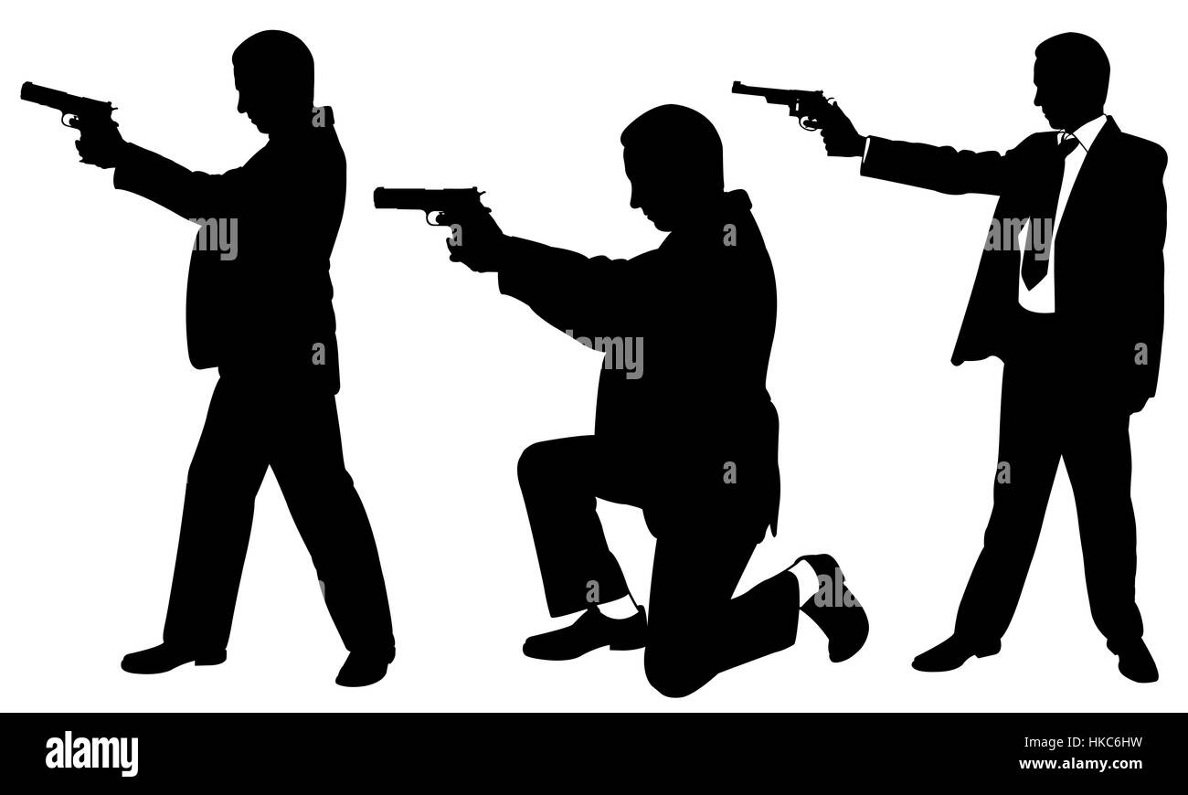 Abbildung von verschiedenen Männern mit Gewehren isoliert Stockfoto