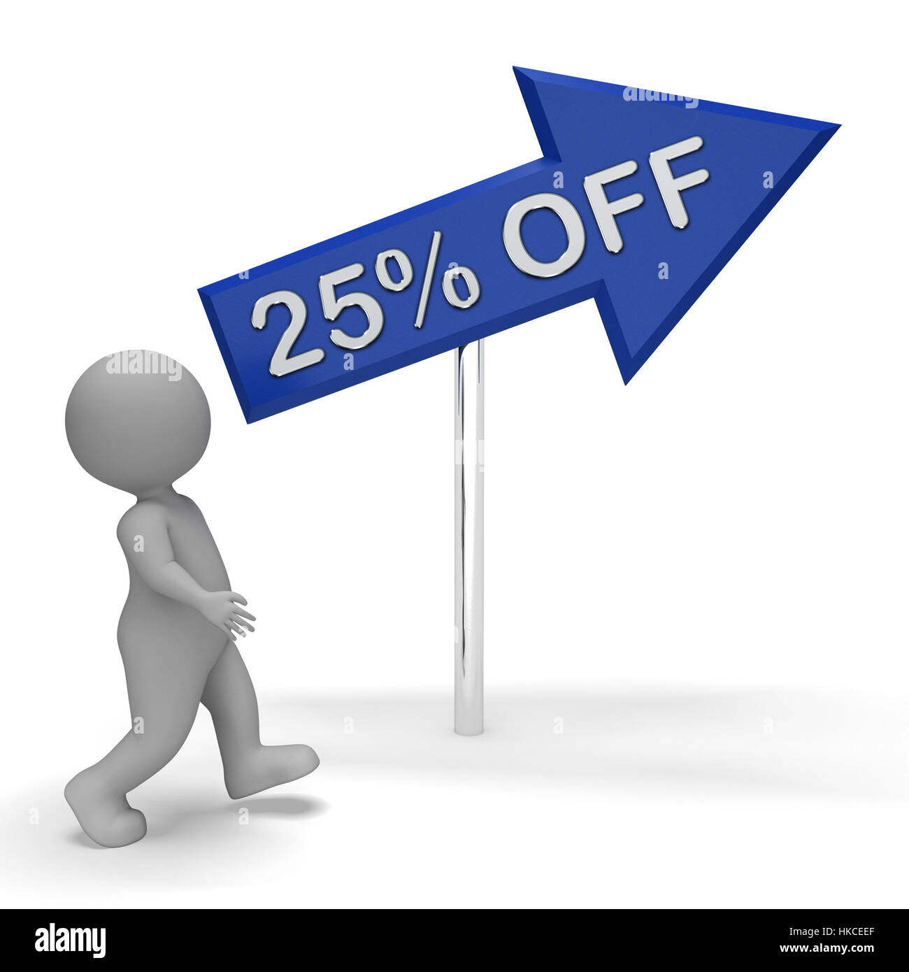 Fünfundzwanzig Prozent Rabatt Pfeilmarkierung zeigt 25 % 3D-Rendering Stockfoto