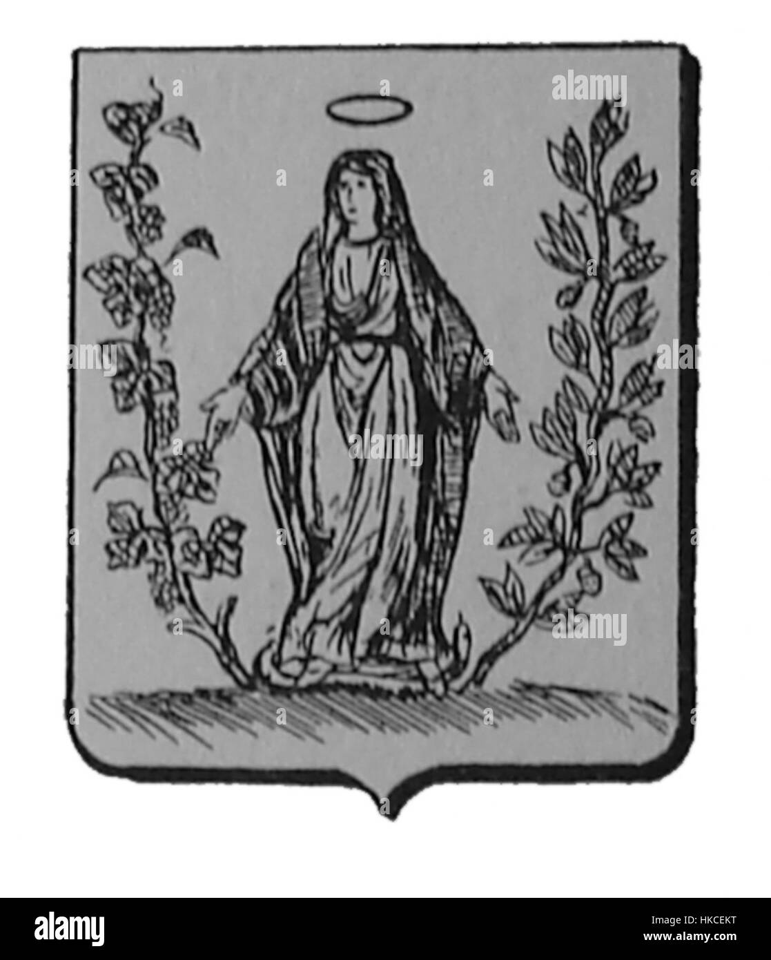 Der Brasao Dom Vital Maria Goncalves de Oliveira ist ein heraldisches Emblem, das die edle Abstammung und Familiengeschichte von Dom Vital Maria Goncalves de Oliveira repräsentiert. Dieses Familienwappen ist ein bedeutendes Artefakt im Studium der brasilianischen Aristokratie und heraldischen Traditionen. Stockfoto