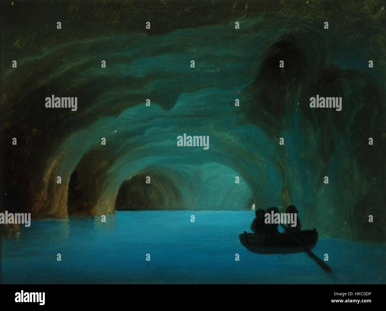 „Niebieska grota Capri“ (Blaue Grotte, Capri) von Maksymilian Antoni Piotrowski, gemalt 1843, ist eine Darstellung der berühmten Blauen Grotte auf der Insel Capri in Italien, die die beeindruckende natürliche Schönheit der Meereshöhle einnimmt. Stockfoto