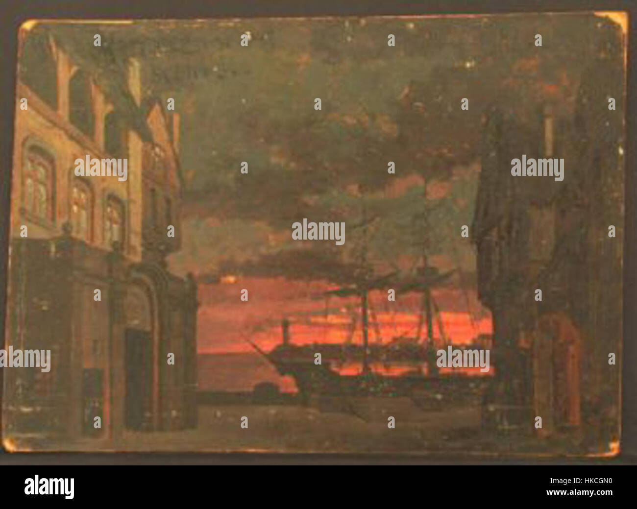 Das Set für Akt 3 von „Manon Lescaut“ zeigt ein detailliertes Bühnendesign, das die dramatische Atmosphäre der Oper widerspiegelt. Die Szene betont die Opulenz und emotionale Spannung der Erzählung. Stockfoto