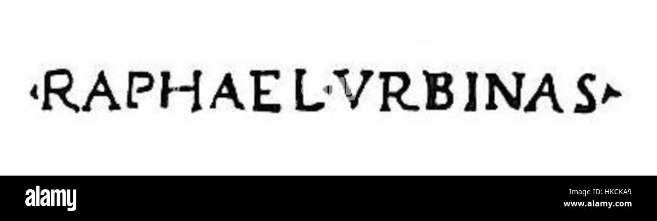 Dieses Kunstwerk von Raphael ist ein unverkennbares Stück des berühmten Renaissance-Künstlers, das seine Fähigkeit demonstriert, klassischen Einfluss mit persönlichem künstlerischen Stil zu verbinden. Das Stück veranschaulicht Raffaels Beherrschung feiner Details und kompositorischer Harmonie. Stockfoto