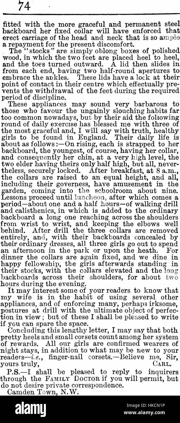 Diese Illustration aus der Ausgabe des Magazins „The Family Doctor“ vom 28. September 1889 zeigt medizinische Ratschläge und Informationen, die für den Zeitraum relevant sind, und spiegelt gesellschaftliche Ansichten zu Gesundheit und Medizin im späten 19. Jahrhundert wider. Stockfoto