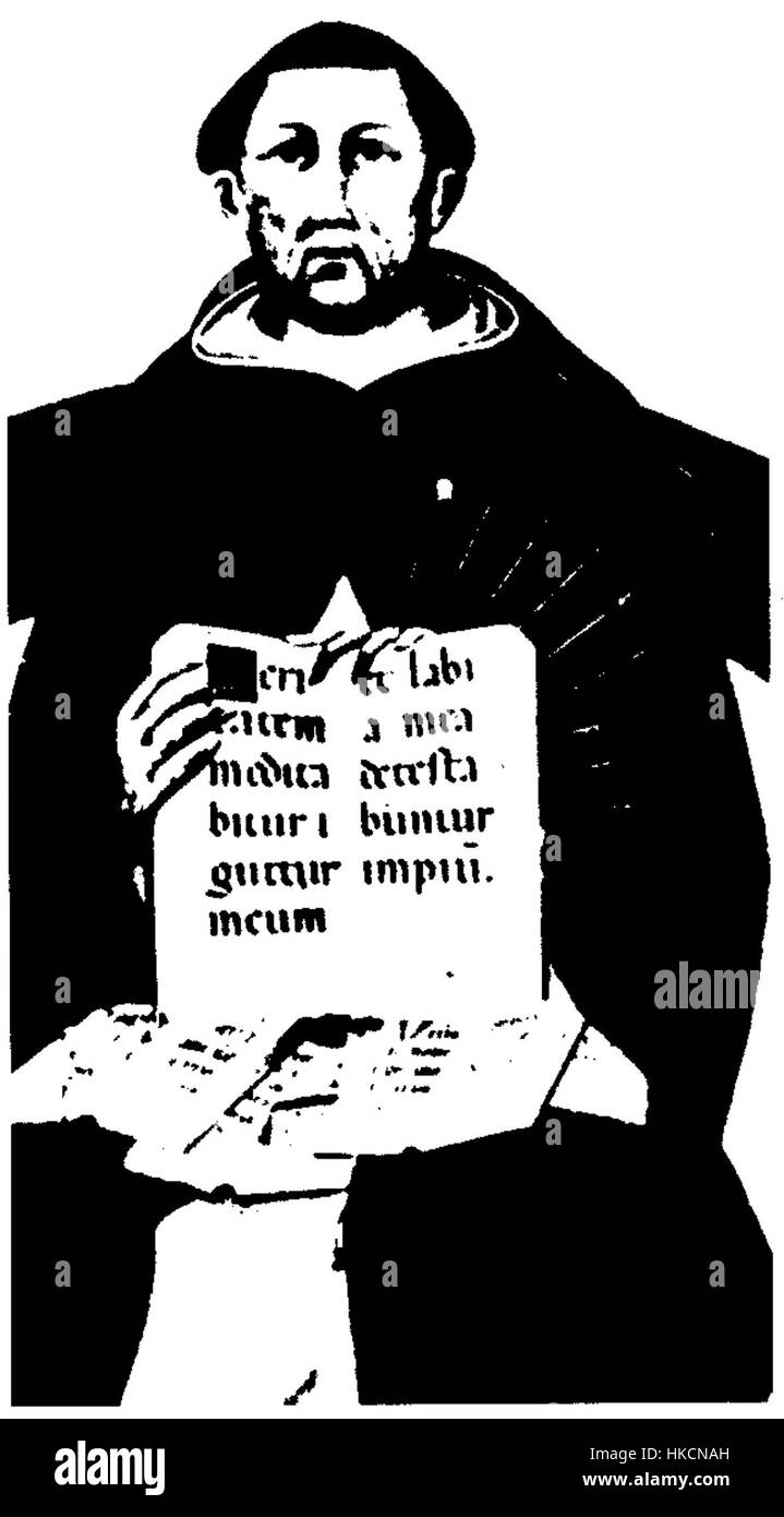 Ein historisches Porträt von Thomas von Aquin, das den Philosophen und Theologen zeigt. Bekannt für seine Beiträge zur christlichen Philosophie, ist sein Werk auch heute noch einflussreich in der Theologie und Philosophie. Stockfoto