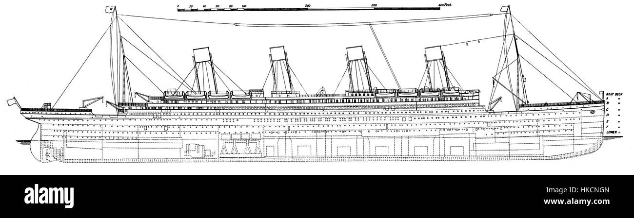 Titanic Seite Plan 1911 Stockfoto