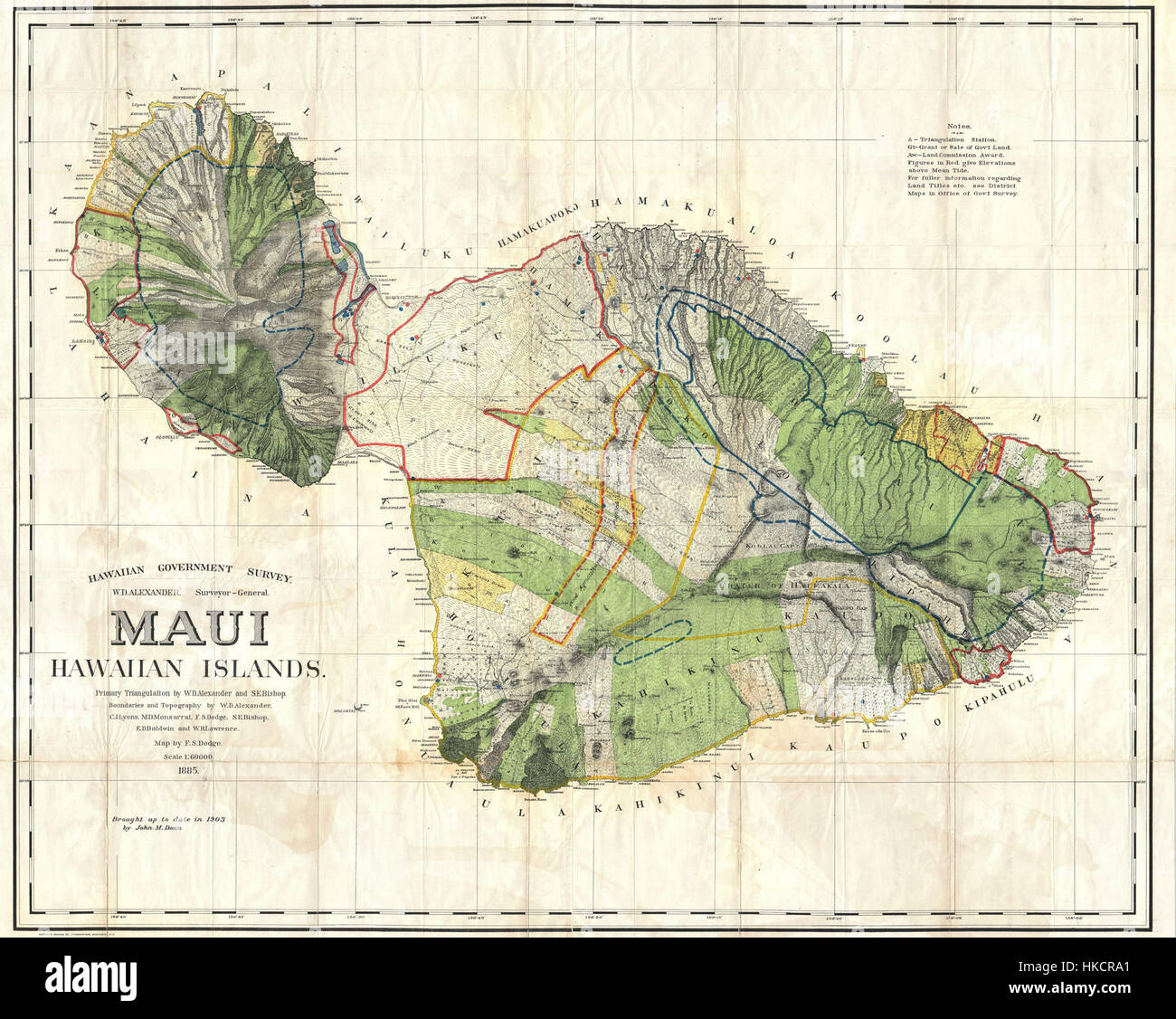 1885 de Witt Alexander Wall Karte von Maui, Hawaii Geographicus Maui lo 1885 Stockfoto