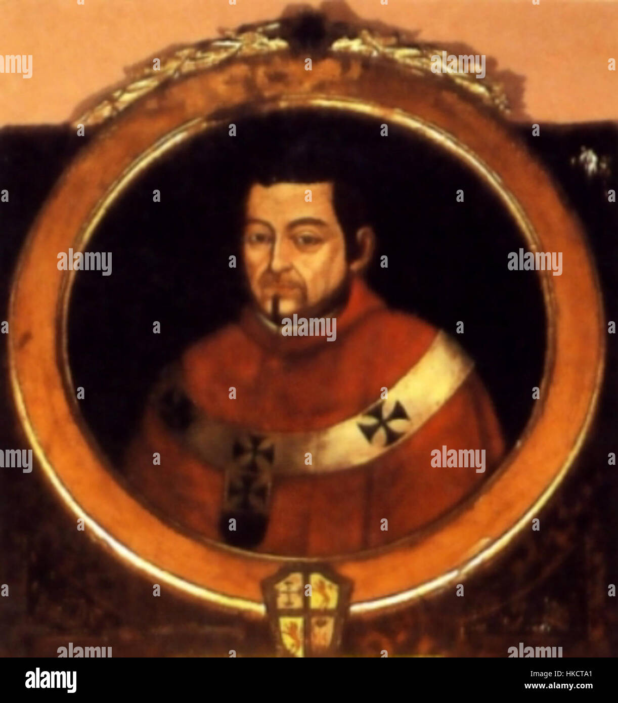 Ein historisches Gemälde von Antonio de Soloaga, einem spanischen Militärführer. Seine Ähnlichkeit wird in diesem Kunstwerk festgehalten, was seine Rolle in der spanischen Geschichte und seinen bedeutenden Einfluss im späten 17. Jahrhundert widerspiegelt. Stockfoto