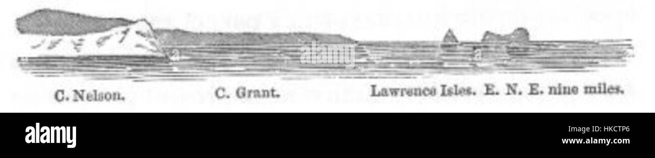 Dieses historische Gemälde zeigt die erste europäische Sichtung der Portland Bay in Australien und fängt die frühen Momente der europäischen Erkundung in der Region ein. Stockfoto
