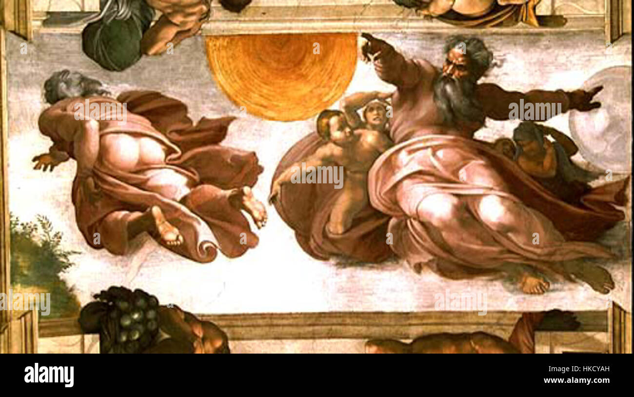 Das Kunstwerk mit dem Titel „Creationsun“ beschäftigt sich mit Themen wie Licht, Natur und der kosmischen Beziehung zwischen Sonne und Schöpfung. Die Künstlerin verwendet kräftige Farben und dynamische Kompositionen, um die Rolle der Sonne bei der Gestaltung des Lebens, der Energie und der natürlichen Welt darzustellen. Stockfoto