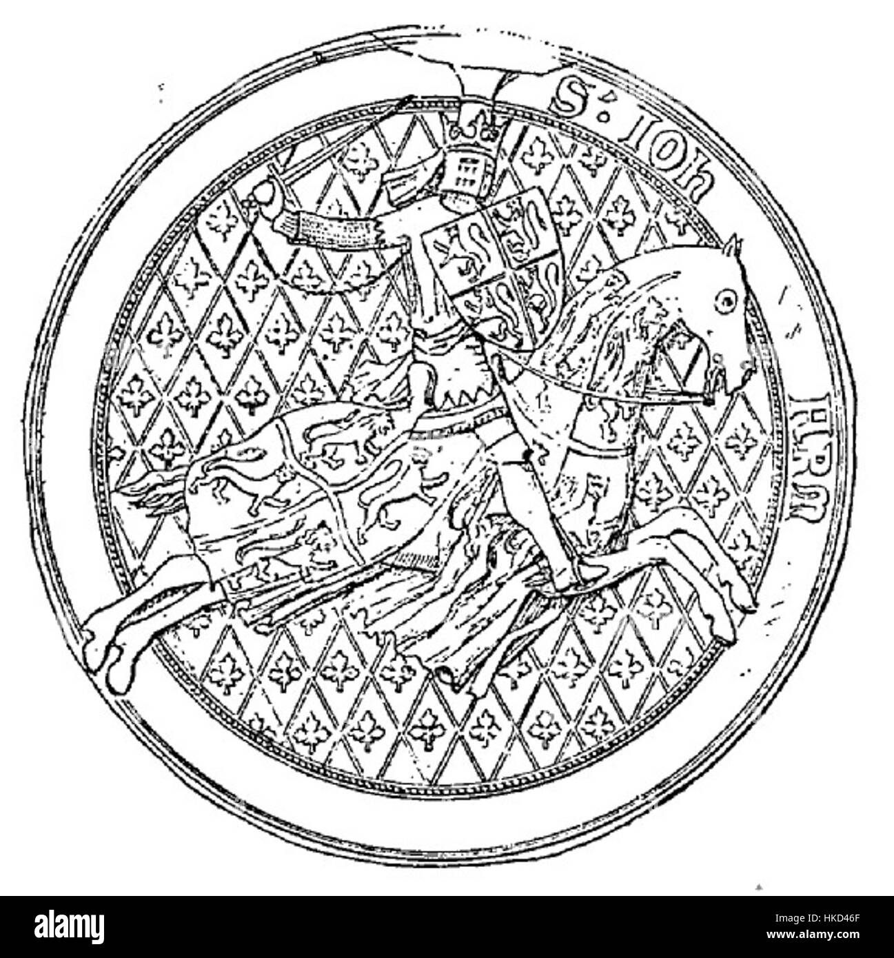 Ein historisches Porträt von Johannes I. von Armagnac, einer bedeutenden Persönlichkeit in der französischen Geschichte, zeigt seinen königlichen Status und den künstlerischen Stil dieser Zeit. Stockfoto