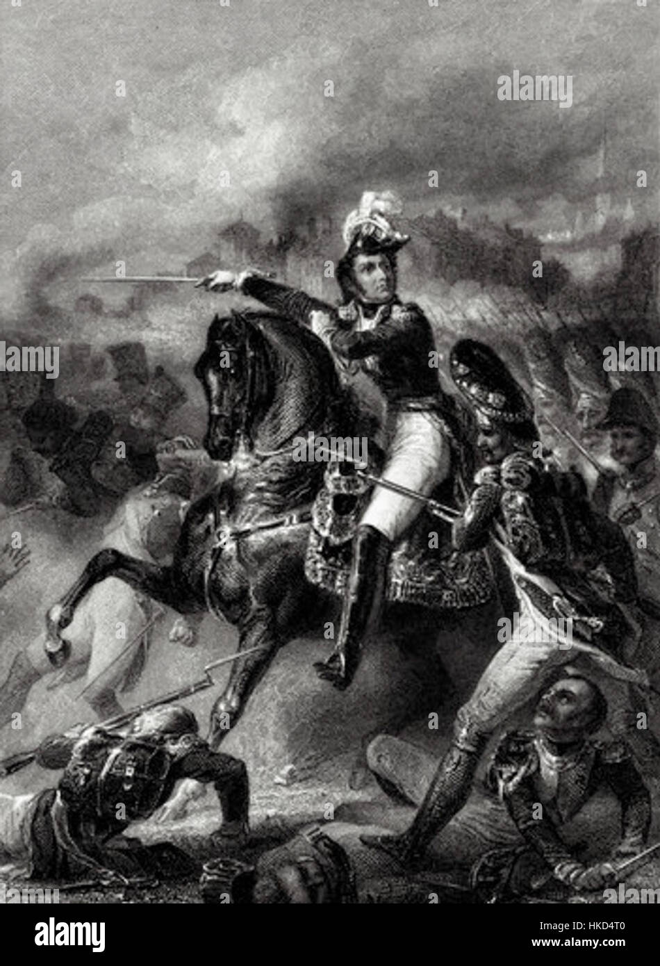 Dieses historische Kunstwerk, *Jeanlannes9756*, stellt den französischen Militärführer Jean Lannes dar, einen der vertrauenswürdigsten Marschälle Napoleons. Das Stück fängt seine Rolle in den Napoleonischen Kriegen ein und zeigt militärische Strategie und Führung. Stockfoto