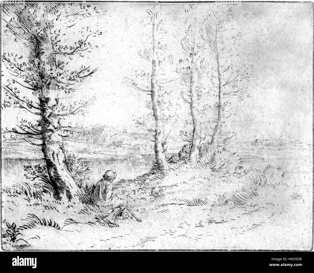 Ein Gemälde mit dem Titel „Le Long de la Rive“ von Legros, das eine ruhige Flussszene einfängt. Das Werk spiegelt die Aufmerksamkeit des Künstlers für die natürliche Schönheit wider, wobei der Schwerpunkt auf der ruhigen Atmosphäre und der umgebenden Landschaft am Fluss liegt. Stockfoto