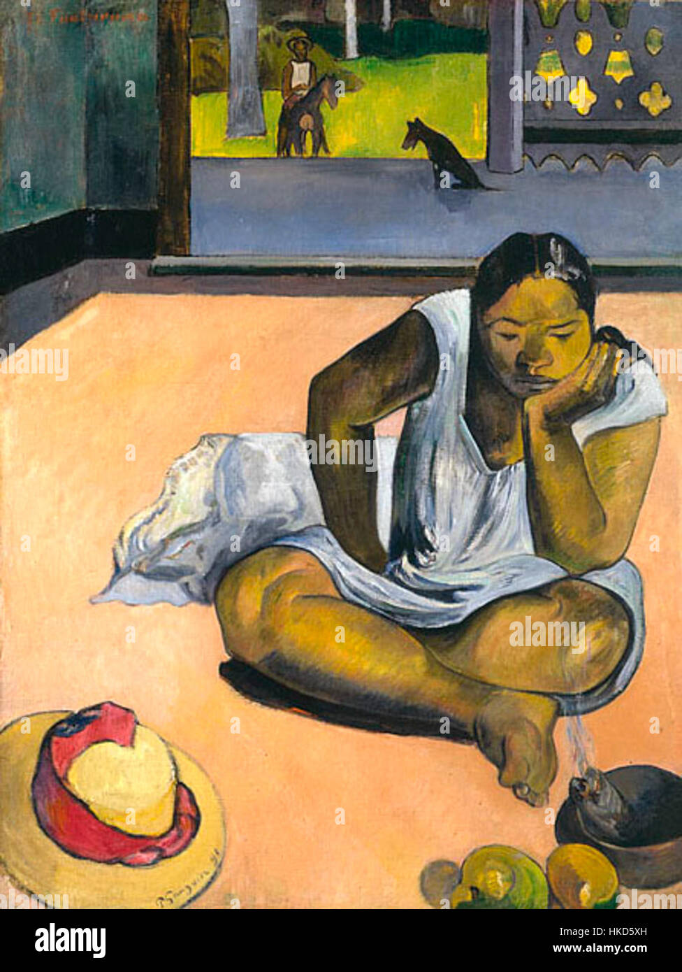 „The Brooding Woman“ ist ein Porträt einer Frau in tiefer Besinnung, aufgenommen mit emotionaler Intensität. Das Gemälde verwendet gedämpfte Farben und weiche Pinselarbeiten, um ein Gefühl von Melancholie und Introspektion zu vermitteln. Stockfoto