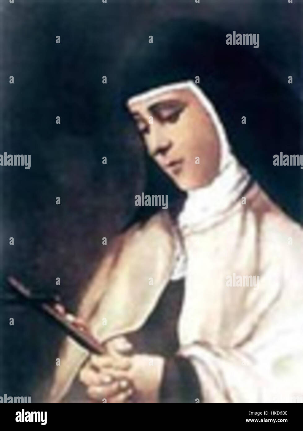 Maria Sagrario ist in diesem Vintage-Gemälde zu sehen und zeigt die Darstellung der Figur des Künstlers mit einem Schwerpunkt auf Gesichtsausdrücken und klassischer Komposition. Stockfoto Maria Sagrario ist in diesem Vintage-Gemälde zu sehen und zeigt die Darstellung der Figur des Künstlers mit einem Schwerpunkt auf Gesichtsausdrücken und klassischer Komposition. Stockfoto