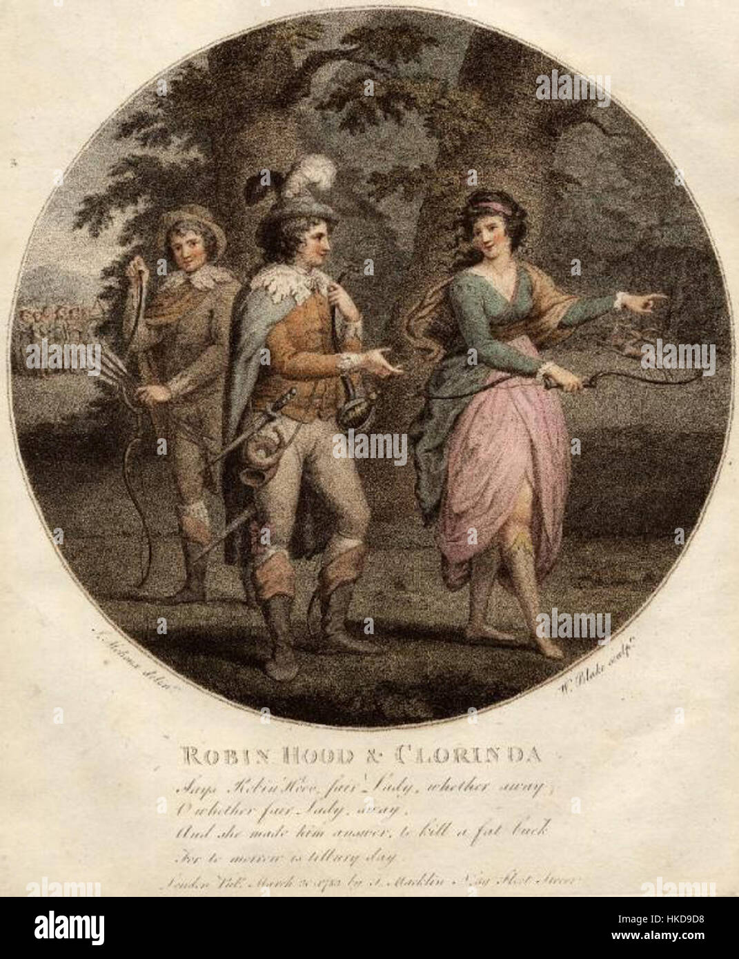 Dieses Kunstwerk basiert auf John Meheux' Illustration und zeigt die legendären Charaktere Robin Hood und Clorinda. Das Gemälde fängt die dramatische Szene der berühmten englischen Folklore ein und zeigt beide Figuren in einem Moment der Handlung und Intensität. Stockfoto