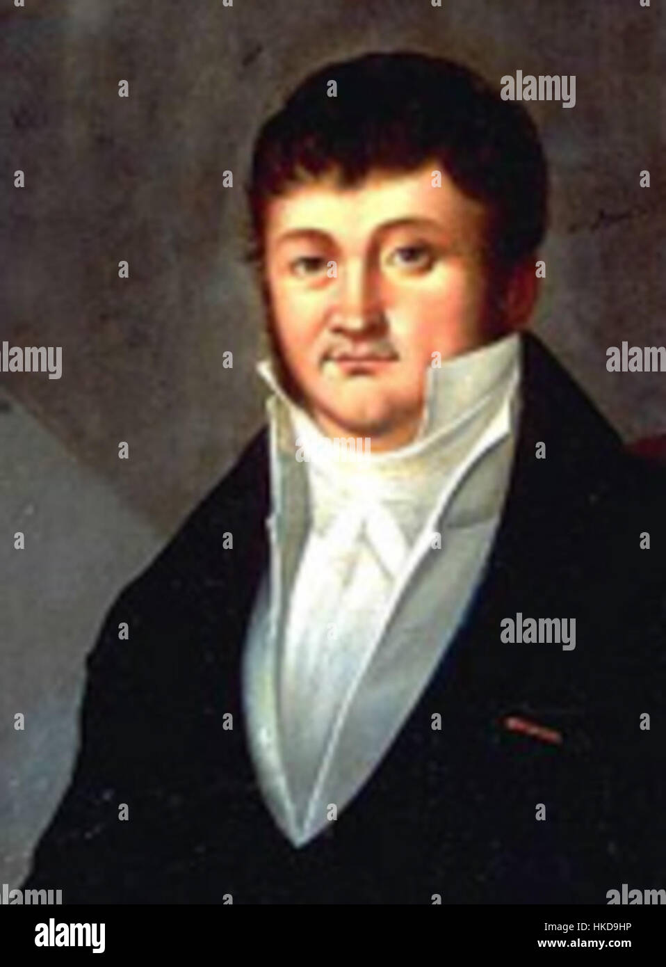 Dieses Porträt von *Robert Surcouf*, einem berühmten französischen Freibeuter und Marineheld, fängt das Wesen seines beeindruckenden Charakters ein. Surcouf ist bekannt für seine maritimen Fähigkeiten während der Napoleonischen Kriege und ist eine legendäre Figur in der Seefahrtsgeschichte. Stockfoto