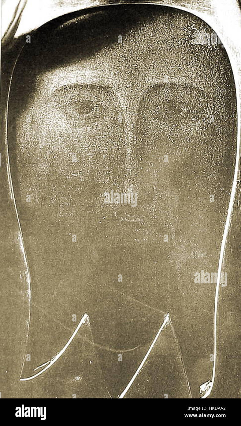Ein Kunstwerk, das die Ikone „Spas Nerukotvorny“ (Unerschaffener Erlöser) darstellt, ein verehrtes Bild des östlichen Christentums, das im Vatikan untergebracht ist. Das Stück spiegelt eine reiche kulturelle und religiöse Tradition wider. Stockfoto