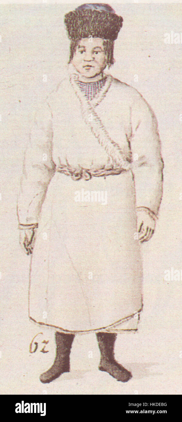 Dieses Porträt von Brotze mit dem Titel "durchschnittliches Russisch" fängt einen einfachen Mann in Russland ein und spiegelt den soziokulturellen Kontext Russlands im 19. Jahrhundert wider. Stockfoto