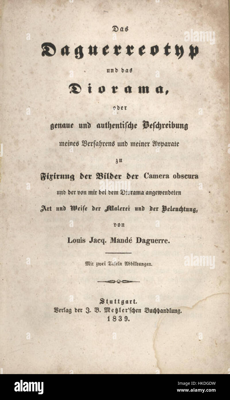 Die 1839 erschienene Beschreibung meines Verfahrens von Louis Daguerre ist ein Schlüsseltext in der Geschichte der Fotografie. Sie beschreibt den Daguerreotypisierungsprozess, die erste erfolgreiche Form der Fotografie, die die Welt der visuellen Medien revolutioniert und den Beginn der modernen Fotografie markiert. Stockfoto