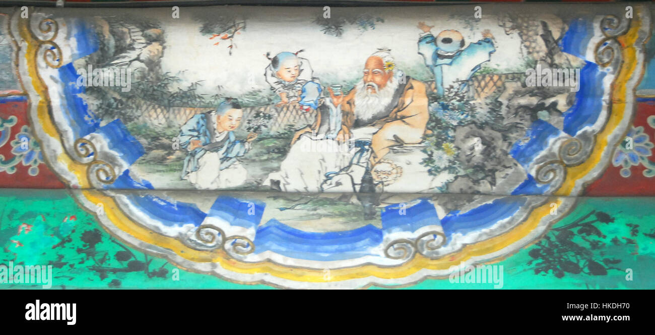 Tao Yuanmings „langer Korridor“ ist ein ikonisches Werk chinesischer Kunst, das seinen unverkennbaren Stil in der Darstellung von Landschaften und Natur zeigt. Das Gemälde spiegelt Taos philosophische Verbindung zur Natur und den Idealen des chinesischen Konfuzianismus wider. Stockfoto