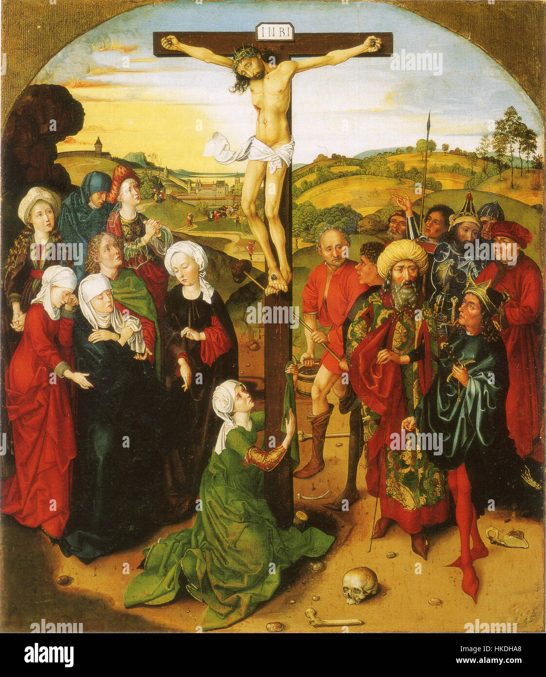 Die Mitteltafel des Altaraufsatzes in der Leipziger Marienkirche zeigt religiöse Szenen mit detaillierter Ikonographie. Das Kunstwerk betont christlichen Symbolismus und Hingabe und erfasst Schlüsselfiguren und Momente der christlichen Geschichte. Stockfoto