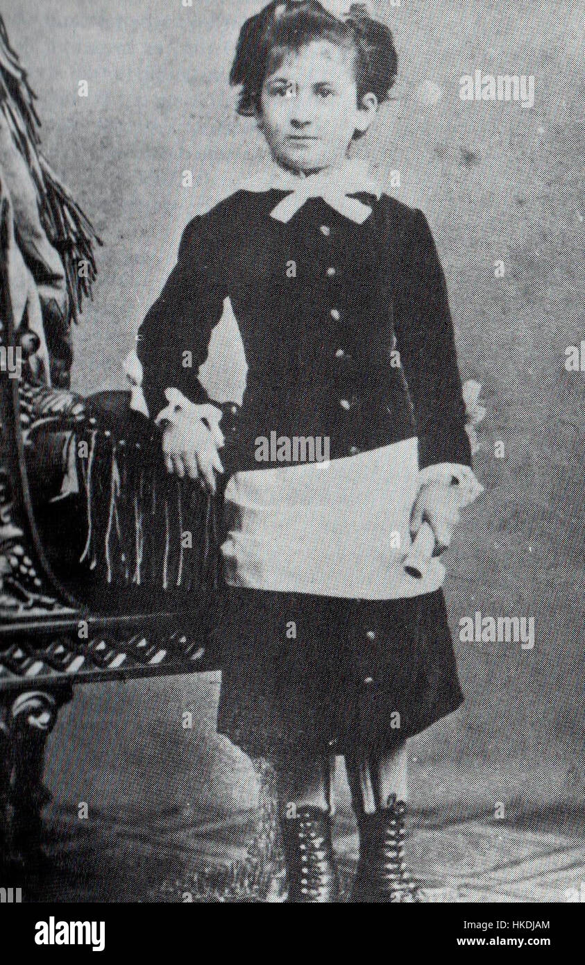 Dieses historische Foto oder Porträt fängt Maria Montessori um 1880 ein und bietet einen Einblick in das Leben und Erbe des einflussreichen Pädagogen und Arztes. Stockfoto